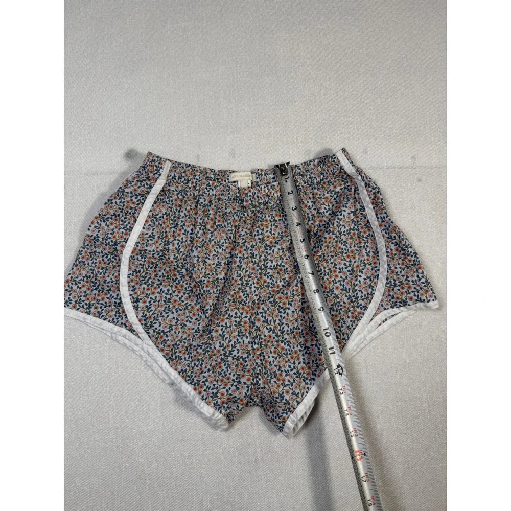 Ann Mashburn Womens Floral Cotton Runner Shorts Blue Orange White Piping Size M